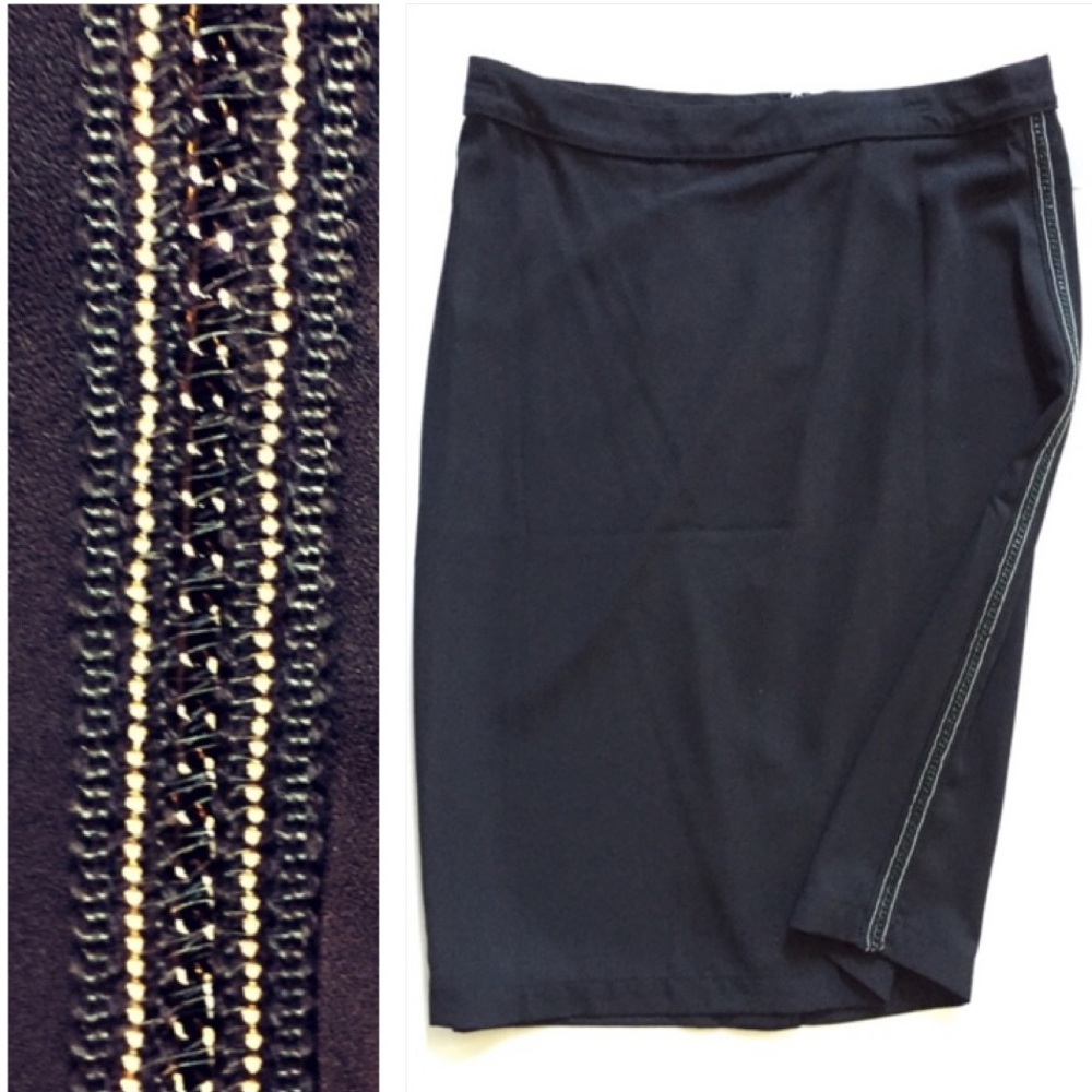 Black pencil skirt with beaded ribbon Holodays NWT